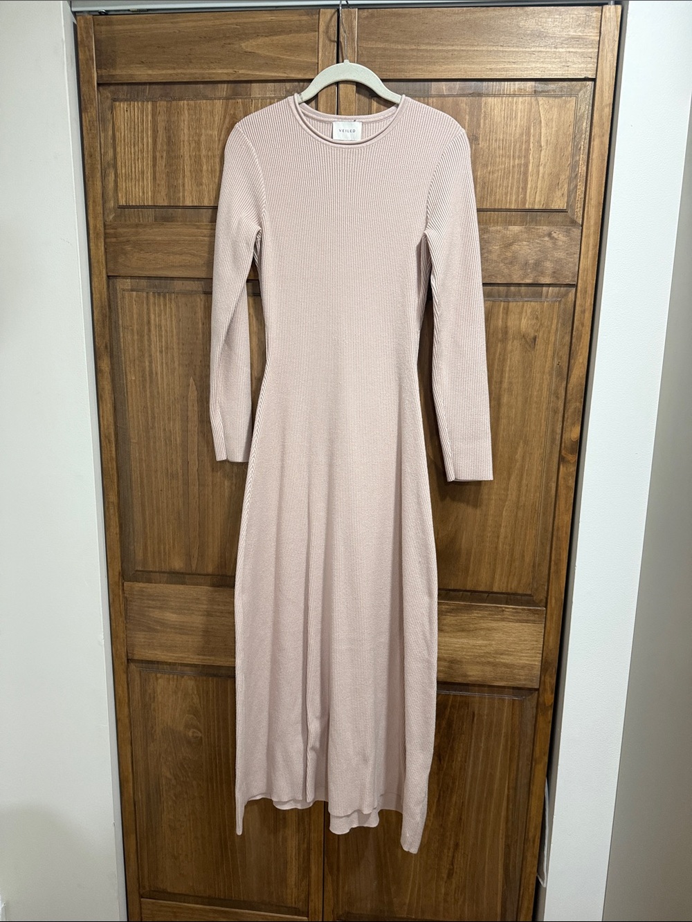 Veiled Ribbed Tie Waist Maxi Dress Muted Rose Small
